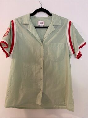 BDG Mechanic Shirt Small Mint Green Racing Patch Workwear Button Up Y2K